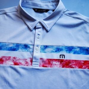 Travis Mathew White Mens Polo Golf Shirt Short Sleeve Striped Fit Size Large